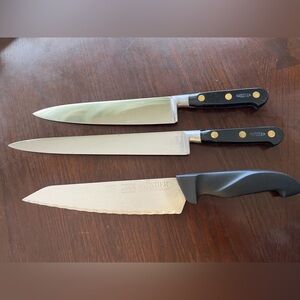 Vintage Lot of 3 Sabatier Authentique Chef Carbon Steel Knives 8” 9.5” France
